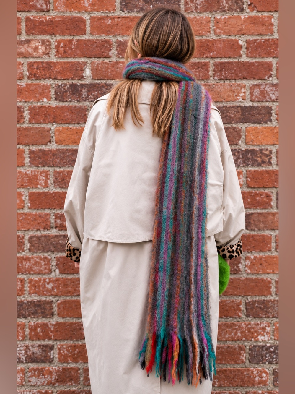 Aphorism Oversized Fuzzy Wool Blend Striped Fringe Scarf 80”